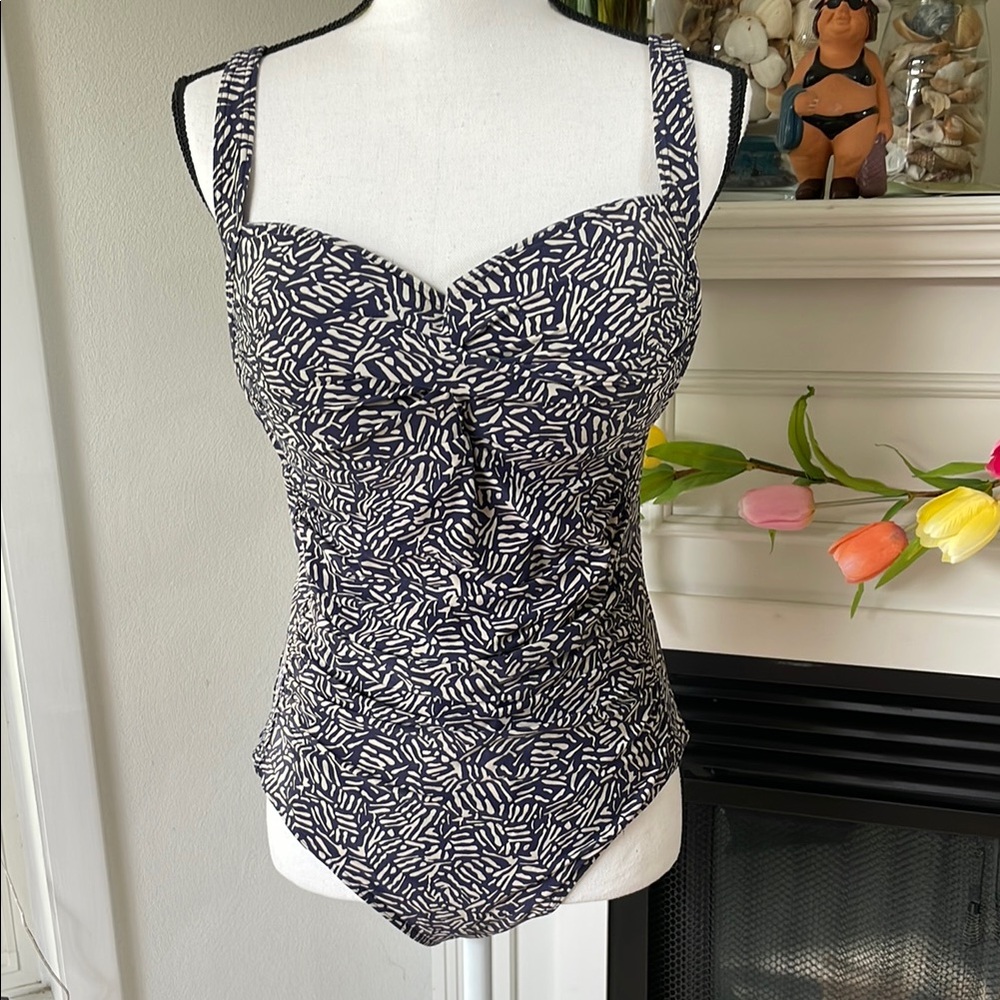 Navy & Cream Patterned One-Piece Swimsuit